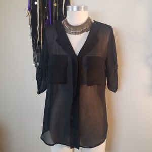 Sheer front pocket top